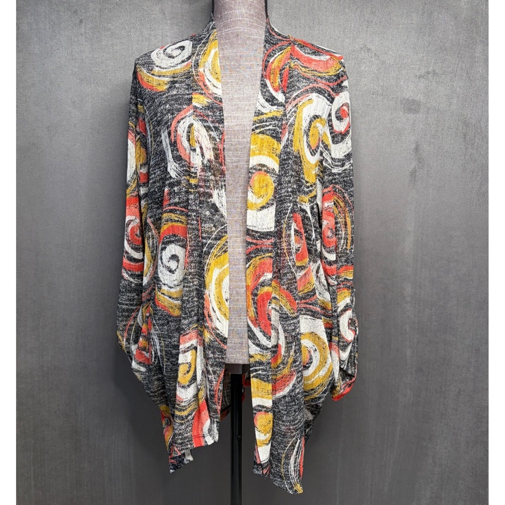 Ali Miles Cardigan Womens 1X Sheer Swirl Mesh Roll Tab Open Front Artsy Eclectic